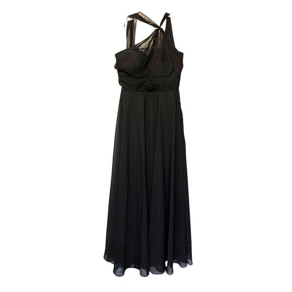 Elegant Flowy Black Asymmetrical-Shoulder Evening Gown With Pleated Bodice - Picture 1 of 5